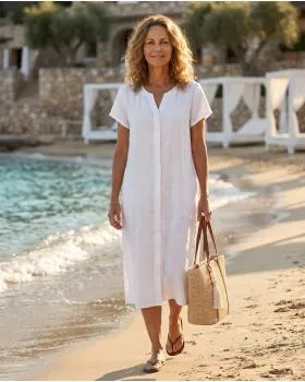 Leinenkleid Schlitzausschnitt in  wei� von Puro Lino (Bild 5)
