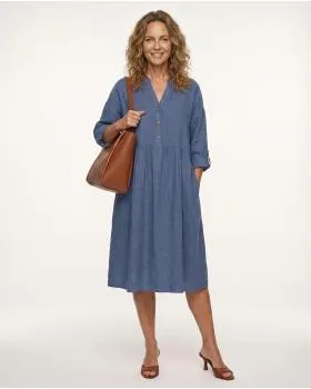 Leinenkleid Stehkragen in  blau von Puro Lino (Bild 3)