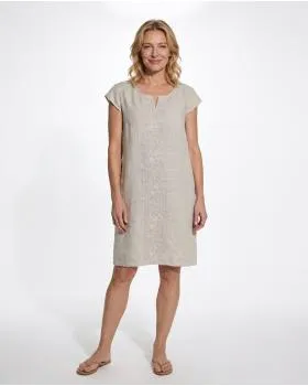 Leinenkleid Stickerei in  beige von Puro Lino (Bild 3)