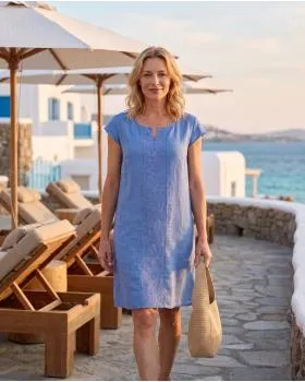 Leinenkleid Stickerei in  blau von Puro Lino (Bild 5)