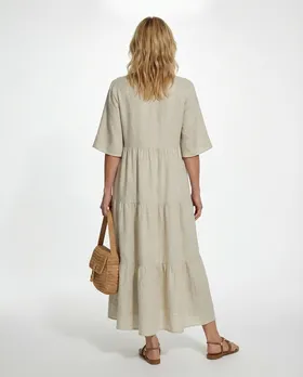 Leinenkleid V-Ausschnitt in  beige von Puro Lino (Bild 4)