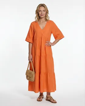 Leinenkleid V-Ausschnitt in  orange von Puro Lino (Bild 3)