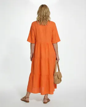 Leinenkleid V-Ausschnitt in  orange von Puro Lino (Bild 4)
