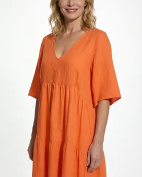 Leinenkleid V-Ausschnitt in  orange von Puro Lino (Bild 5)