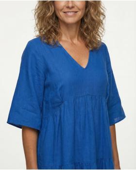 Leinenkleid V-Ausschnitt in  royalblau von Puro Lino (Bild 4)