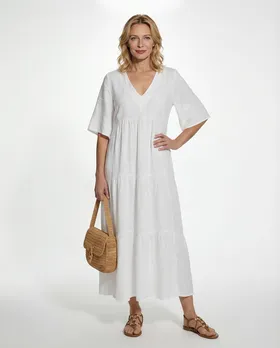 Leinenkleid V-Ausschnitt in  wei� von Puro Lino (Bild 3)