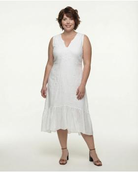 Leinenkleid V-Ausschnitt Stickerei in  weiss von Diana (Bild 3)