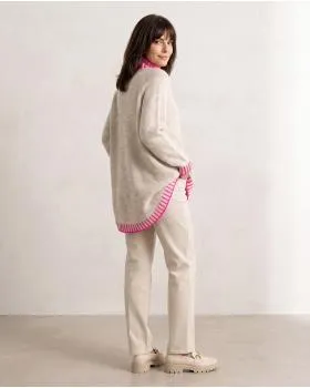 Longpullover mit Kontrastdetails in  beige von Made in Italy (Bild 5)