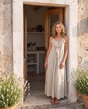 Maxikleid Baumwolle in  beige von Made in Italy (Bild 6)