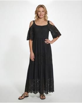Maxikleid Cold-Shoulder-Ausschnitt in  schwarz von Made in Italy (Bild 3)