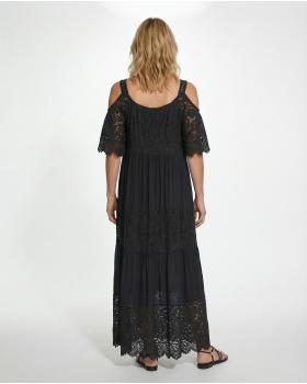 Maxikleid Cold-Shoulder-Ausschnitt in  schwarz von Made in Italy (Bild 4)