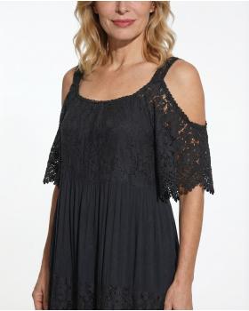 Maxikleid Cold-Shoulder-Ausschnitt in  schwarz von Made in Italy (Bild 5)