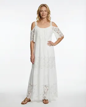 Maxikleid Cold-Shoulder-Ausschnitt in  wei� von Made in Italy (Bild 3)