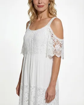 Maxikleid Cold-Shoulder-Ausschnitt in  wei� von Made in Italy (Bild 5)