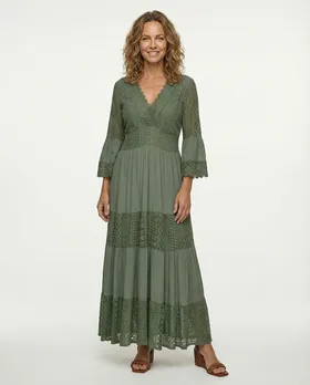 Maxikleid mit Spitze in  khaki von H. Trend (Bild 3)