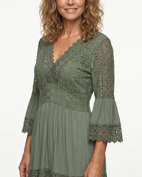 Maxikleid mit Spitze in  khaki von H. Trend (Bild 4)