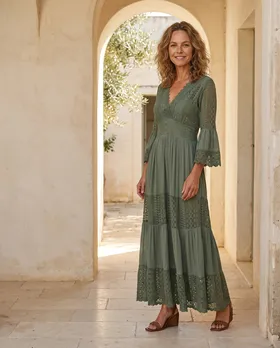 Maxikleid mit Spitze in  khaki von H. Trend (Bild 5)