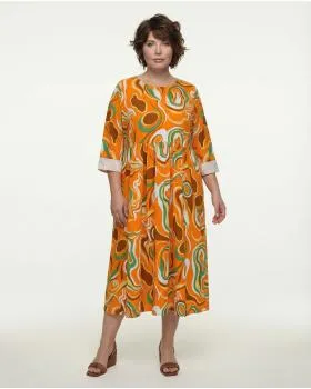 Popeline Kleid Print in  orange von Made in Italy (Bild 3)