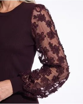 Pullover mit Bl�ten�rmeln in  aubergine von Clara (Bild 6)