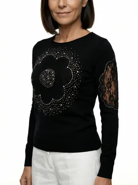 Pullover mit Spitze in  schwarz von Memory & Co (Bild 4)