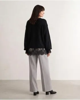 Pullover mit Spitzenshirt 2-tlg. in  schwarz von Italian Design (Bild 4)
