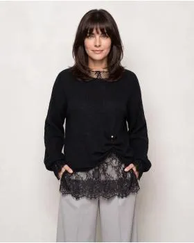 Pullover mit Spitzenshirt 2-tlg. in  schwarz von Italian Design (Bild 6)