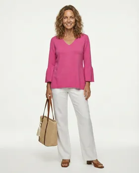 Pullover mit Trompetenarm in  pink von Made in Italy (Bild 4)