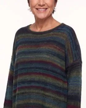 Pullover Streifenmuster in  oliv-petrol von Made in Italy (Bild 4)