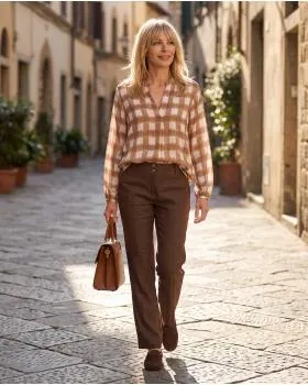 Satinbluse Karomuster in  camel von Sarah (Bild 5)