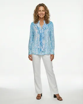 Satinbluse mit Seide Floral in  blau von Made in Italy (Bild 3)