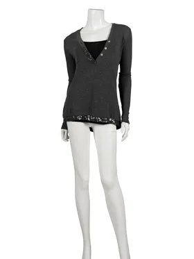 Shirt mit Pailletten 2-tlg. in  anthrazit von Diana (Bild 2)