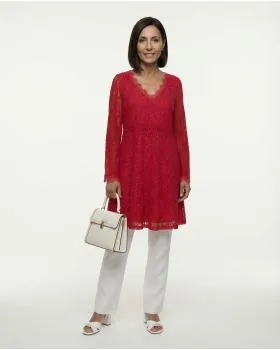Spitzenkleid mit Baumwolle in  rot von Spaziodonna (Bild 3)