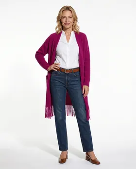 Strickh�lle mit Fransen in  fuchsia von Beauty Women (Bild 3)