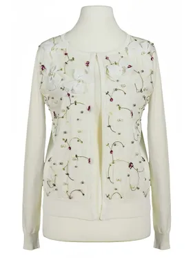 Strickjacke Bl�tenstickerei in  ecru von Lamer & Co (Bild 1)