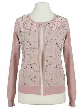 Strickjacke Bl�tenstickerei in  rosa von Lamer & Co (Bild 1)