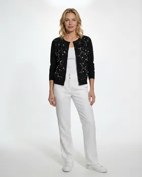 Strickjacke Bl�tenstickerei in  schwarz von Lamer & Co (Bild 3)