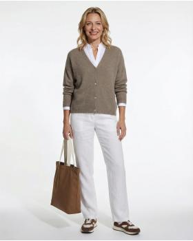 Strickjacke mit Alpaka in  hellbraun von Made in Italy (Bild 3)