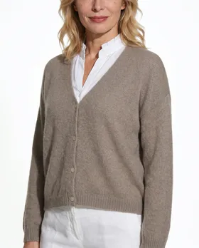 Strickjacke mit Alpaka in  hellbraun von Made in Italy (Bild 4)