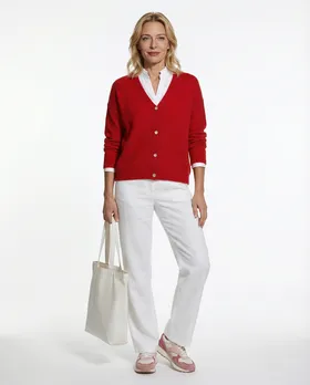 Strickjacke mit Alpaka in  rot von Made in Italy (Bild 3)