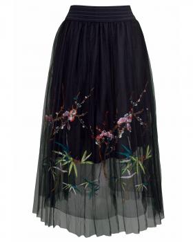 T�llrock Bl�tenstickerei in  schwarz von H.liesel (Bild 1)