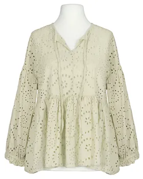 Tunika Bluse mit Lochstickerei in  beige von Made in Italy (Bild 1)