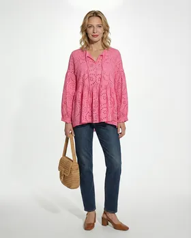 Tunika Bluse mit Lochstickerei in  pink von Made in Italy (Bild 3)