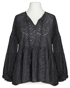 Tunika Bluse mit Lochstickerei in  schwarz von Made in Italy (Bild 1)