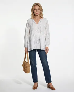 Tunika Bluse mit Lochstickerei in  wei� von Made in Italy (Bild 3)