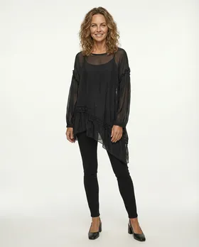 Tunika Bluse mit Seide in  schwarz von Made in Italy (Bild 4)