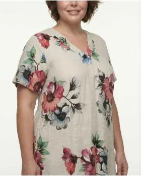 Tunika Kleid Leinen Floral in  beige von Made in Italy (Bild 3)