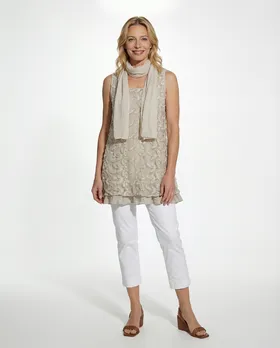 Tunika mit Schal 3-tlg. in  beige von Spaziodonna (Bild 3)