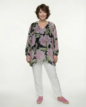 Tunika mit Seide Floral in  schwarz von H. Trend (Bild 3)