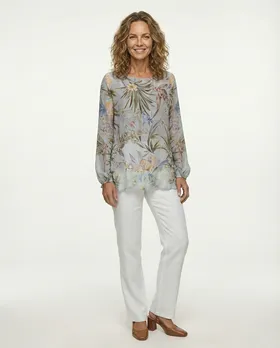 Tunikabluse Floral mit Seide in  grau von Made in Italy (Bild 3)
