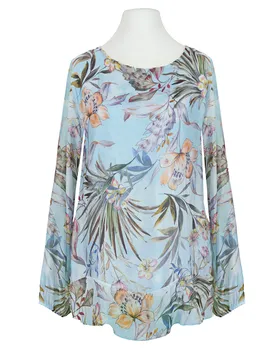 Tunikabluse Floral mit Seide in  hellblau von Made in Italy (Bild 1)